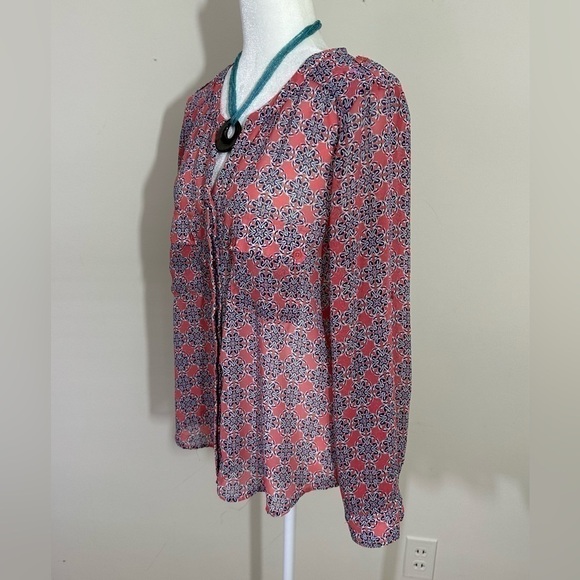 Collective Concepts sz L P top, shirt blouse mini print lightweight long sleeve - Picture 5 of 13